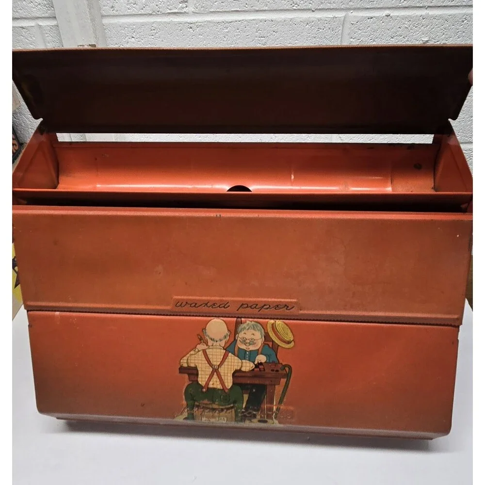 Vintage Red Metal Dispenser Paper Towel Wax Aluminum Foil Holder Wall Hanging